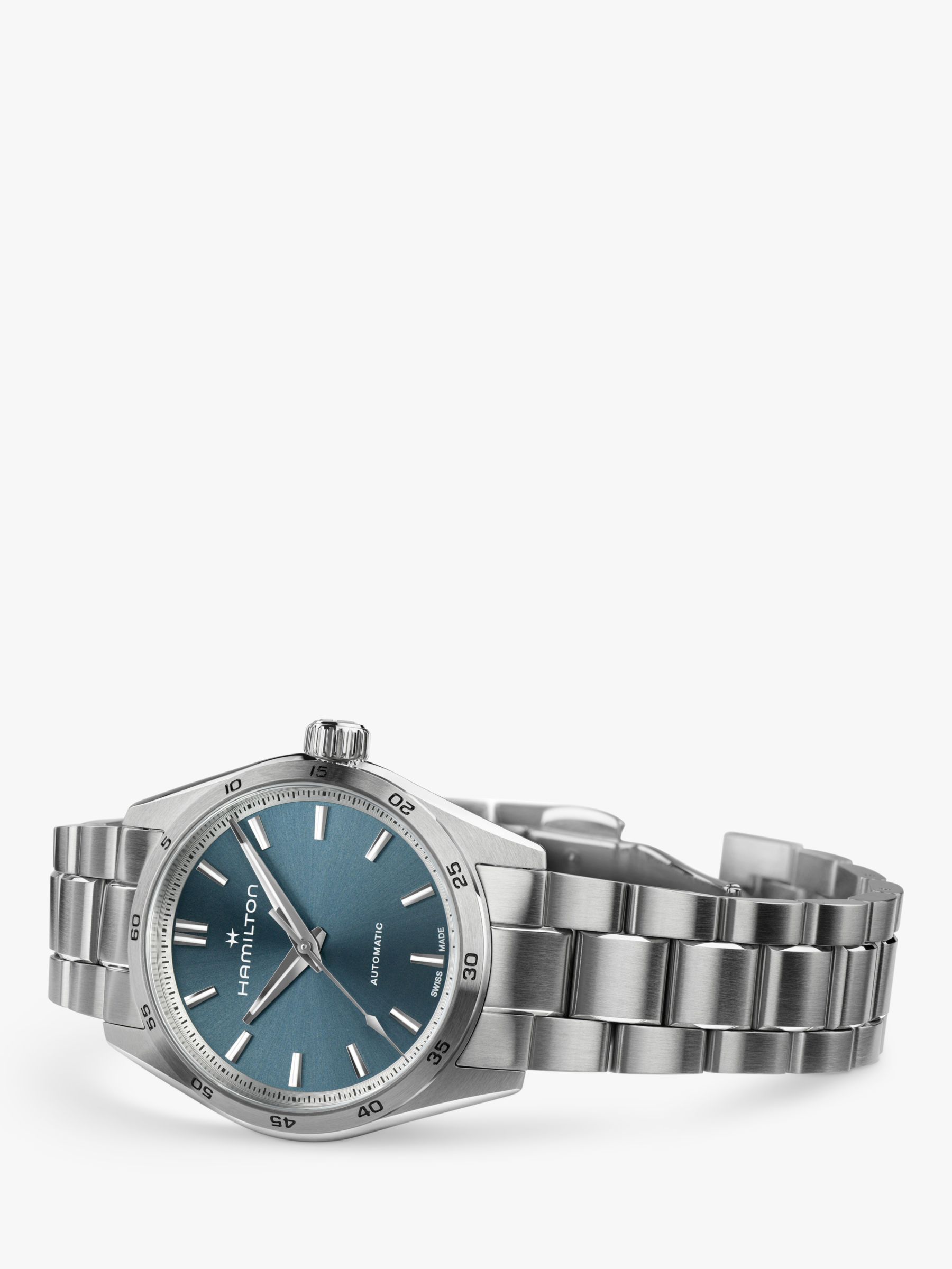 Hamilton H36105140 Unisex Jazzmaster Performer Automatic Bracelet Strap Watch, Silver/Blue