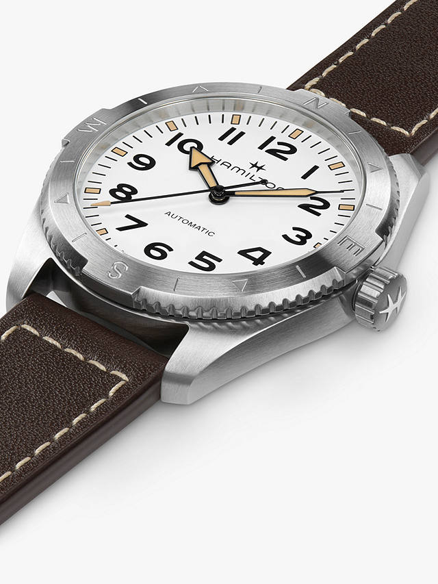 Hamilton Unisex Khaki Field Expedition Automatic Leather Strap Watch, Brown/White H70315510