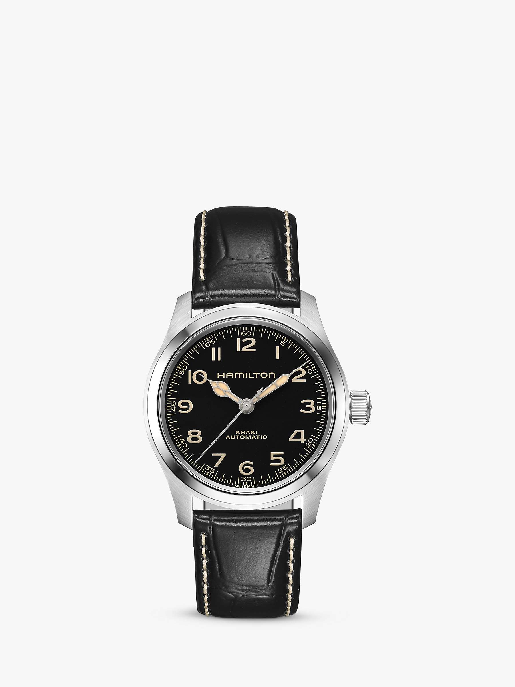 Buy Hamilton H70405730 Men's Khaki Field Murph Khaki Automatic Leather Strap Watch, Black Online at johnlewis.com