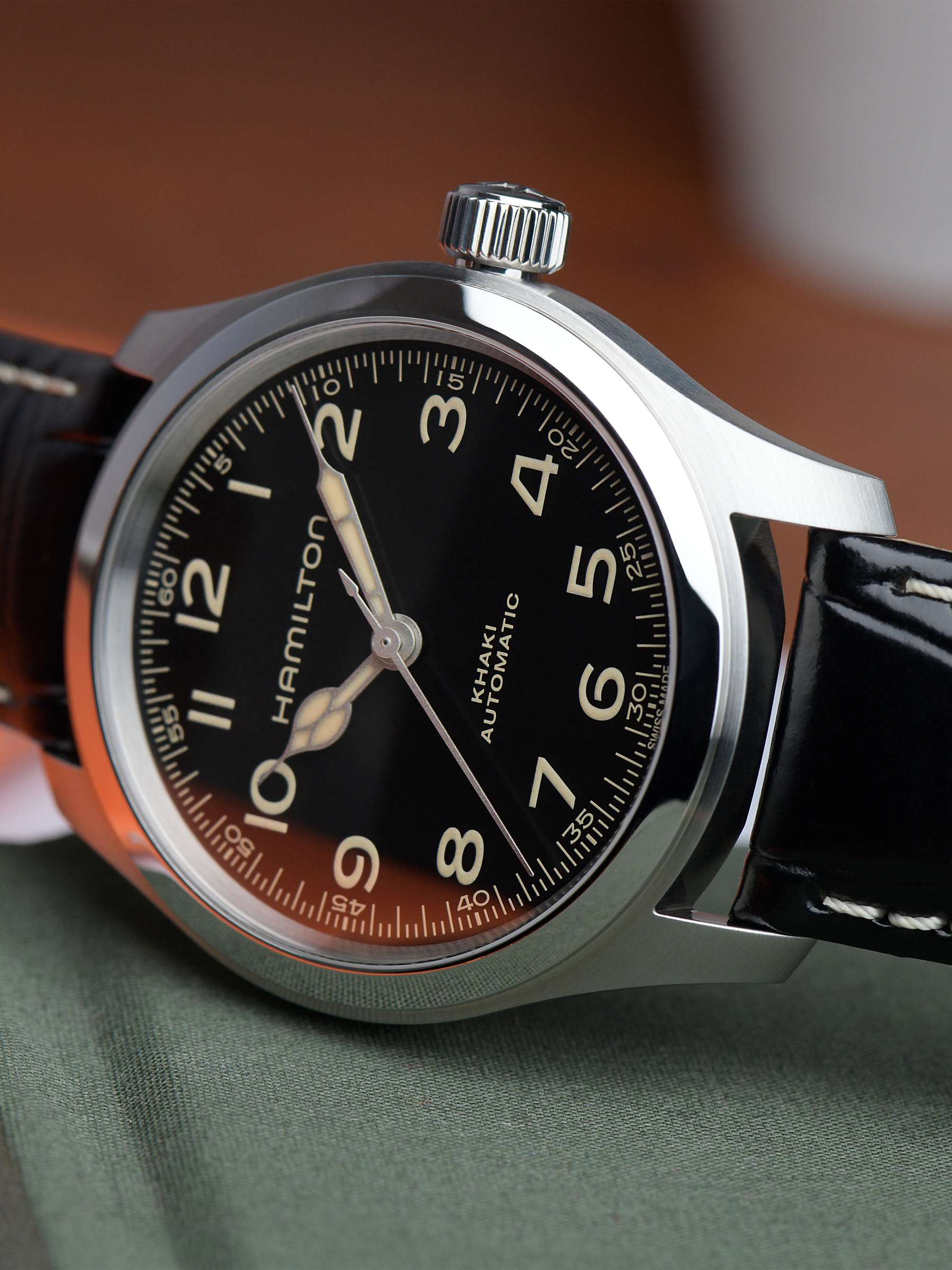 Buy Hamilton H70405730 Men's Khaki Field Murph Khaki Automatic Leather Strap Watch, Black Online at johnlewis.com