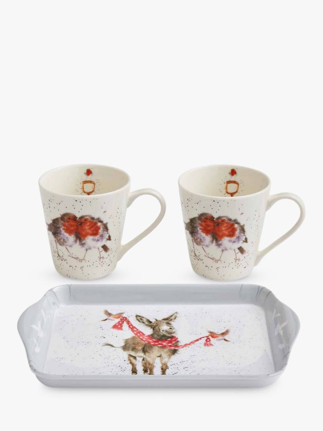 Wrendale Designs Winter Friends 2 Porcelain Mugs & Tray Set, 180ml, Set of  2, Multi