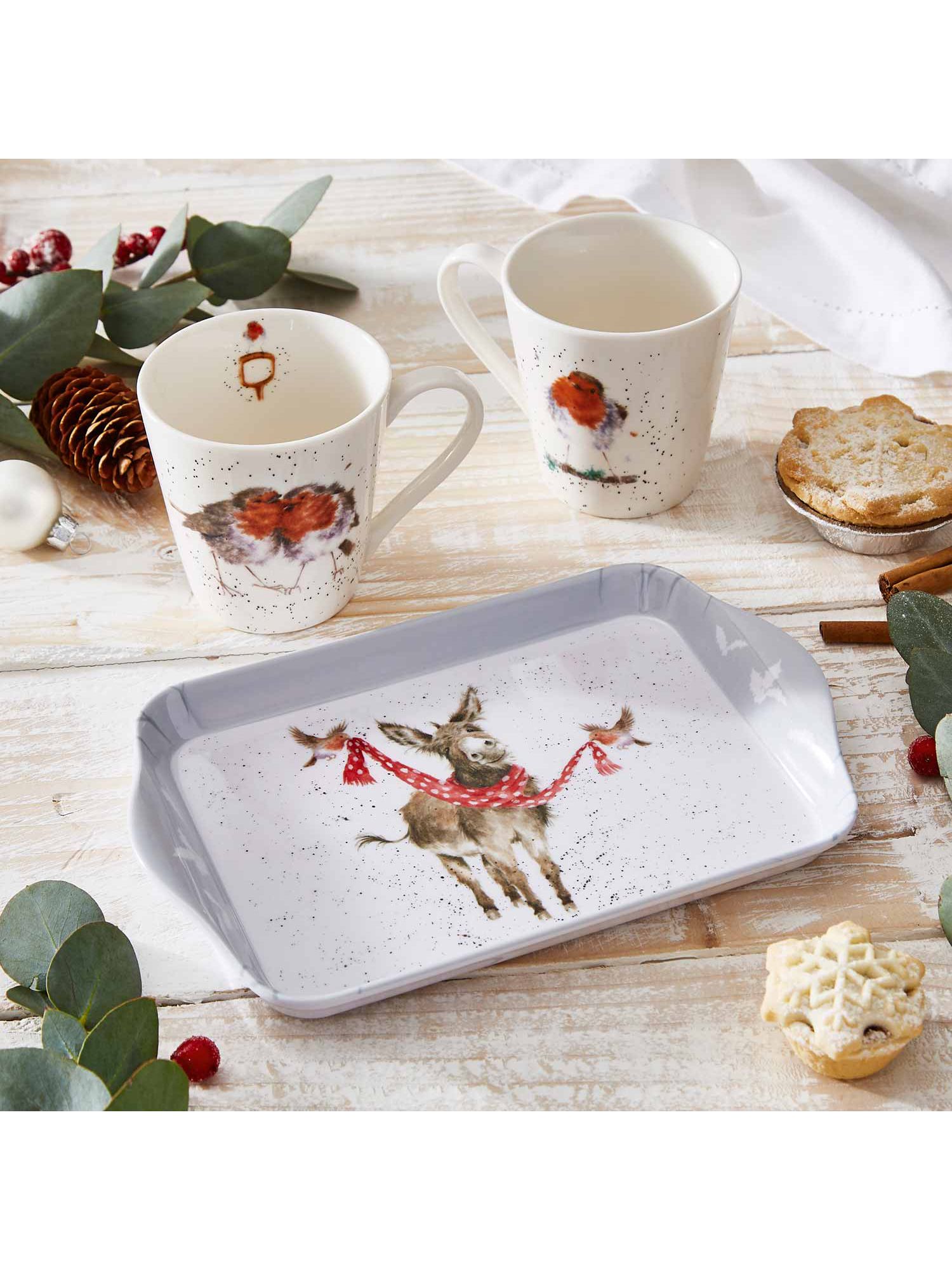Wrendale Designs Winter Friends 2 Porcelain Mugs & Tray Set, 180ml, Set ...