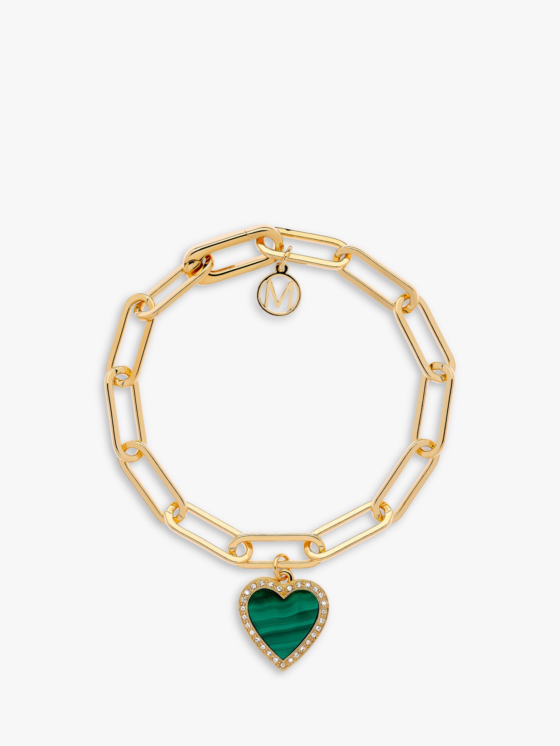 Melissa Odabash Malachite Heart Charm Bracelet, Gold