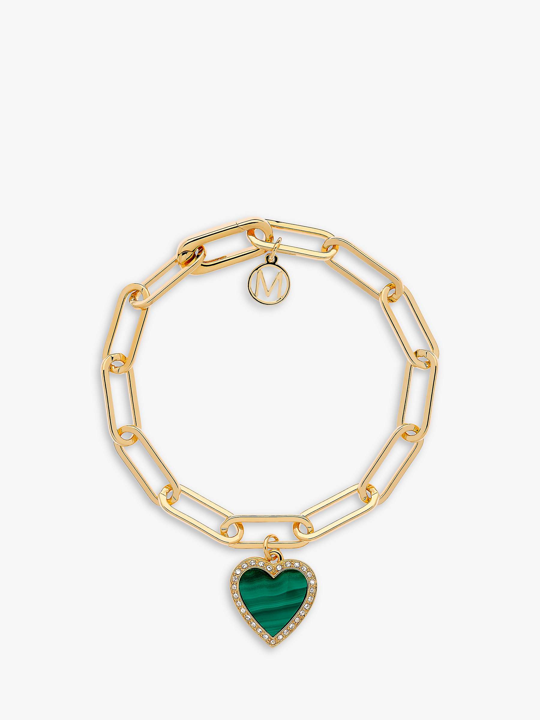Buy Melissa Odabash Malachite Heart Charm Bracelet, Gold Online at johnlewis.com