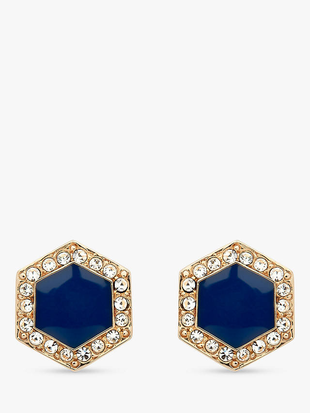 Melissa Odabash Crystal and Enamel Hexagonal Stud Earrings, Gold/Blue