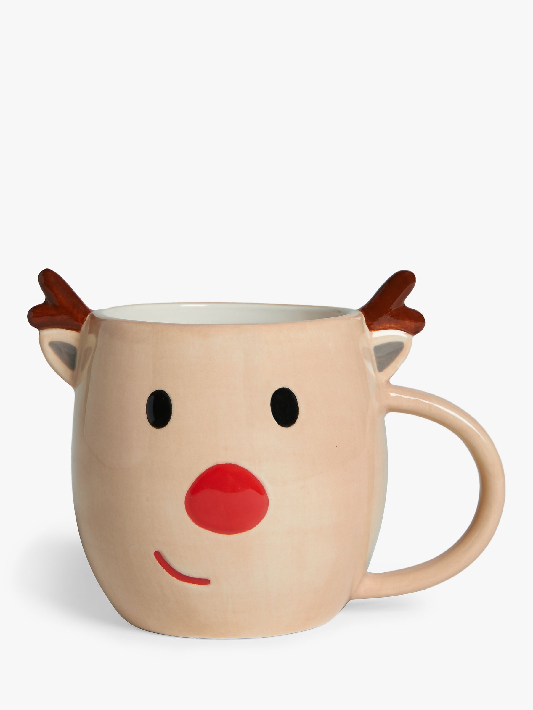 John Lewis Christmas 3D Reindeer Stoneware Mug, 400ml, Brown/Multi