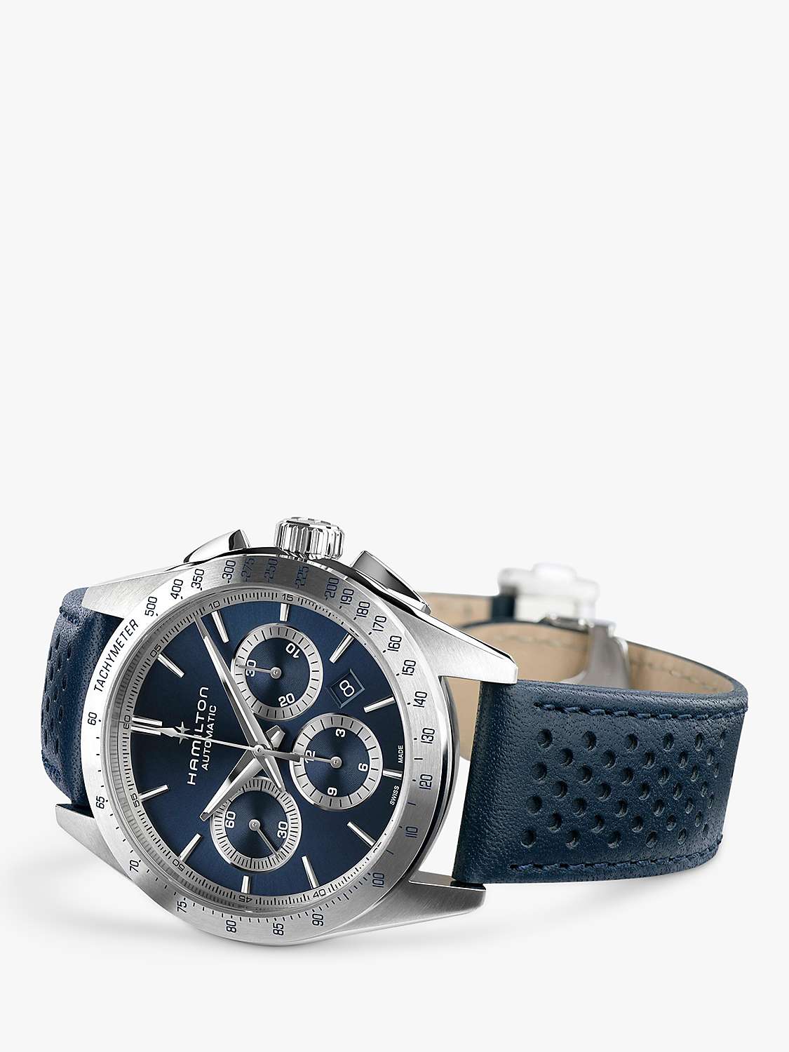 Buy Hamilton H36616640 Men's Jazzmaster Automatic Chronograph Leather Strap Watch, Blue Online at johnlewis.com