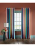 Harlequin x Sophie Robinson Sherbet Stripe Pair Lined Multiway Curtains, Lapis/Spinel/Aqua