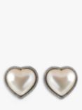 Eclectica Vintage Faux Pearl Heart Clip-On Earrings, Dated Circa 1980s