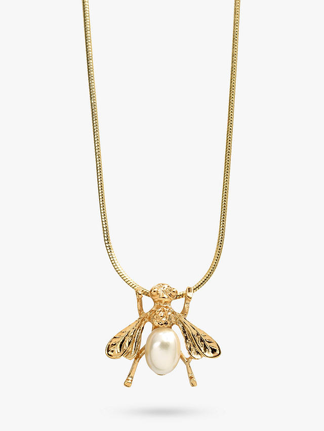 Eclectica Vintage Faux Pearl Bee Pendant Necklace, Gold