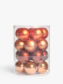 John Lewis Christmas Cottage Glass Baubles, Tub of 20, Copper