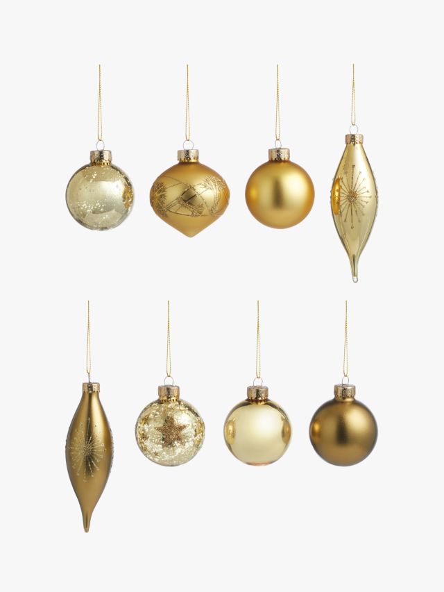 John Lewis Royal Fairytale Assorted Glass Baubles, Box of 20, Gold