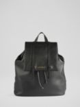 John Lewis Leather Slim Zip Top Backpack, Black
