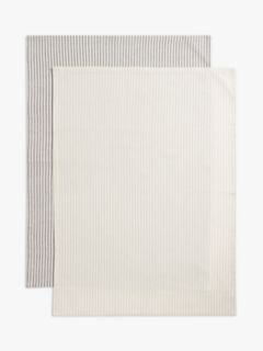 John Lewis ANYDAY Woven Stripe Cotton Tea Towels, Pack of 2, Charcoal