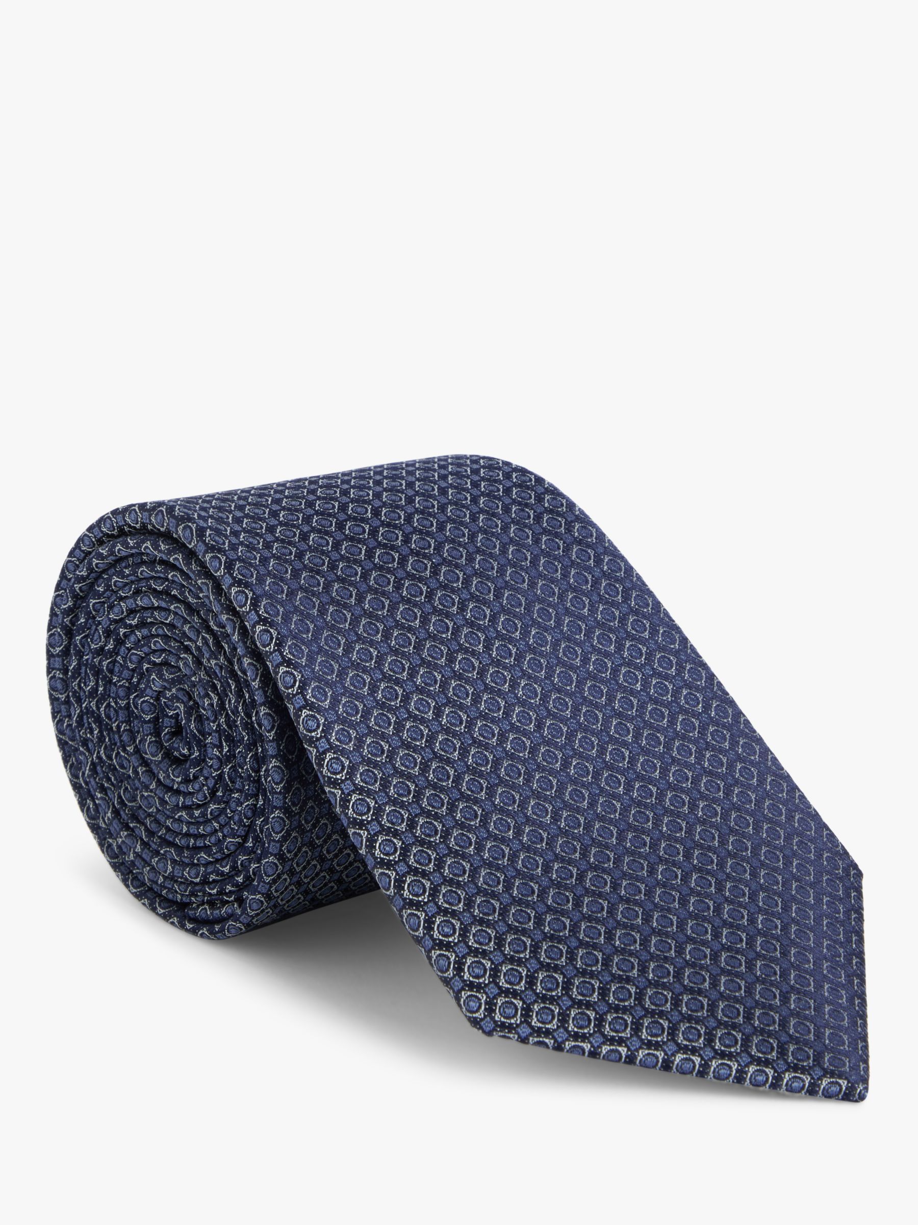 John Lewis Silk Round Tile Tie, Airforce Blue at John Lewis & Partners