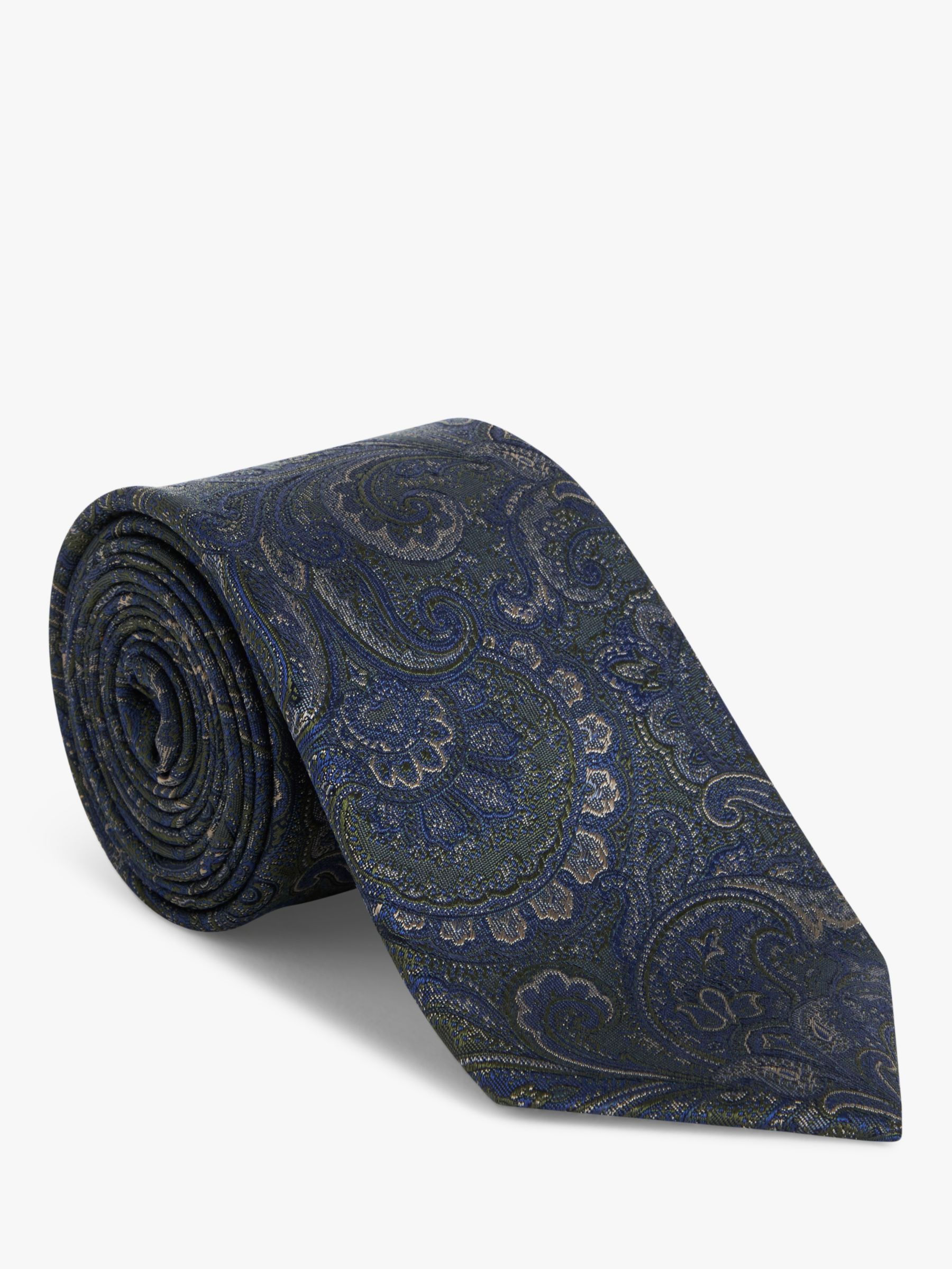 John Lewis Silk Paisley Tie, Blue