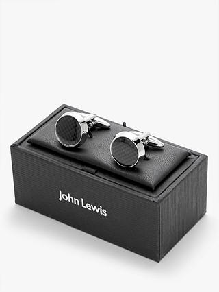 John Lewis Vintage Carbon Fibre Round Cufflinks, Grey
