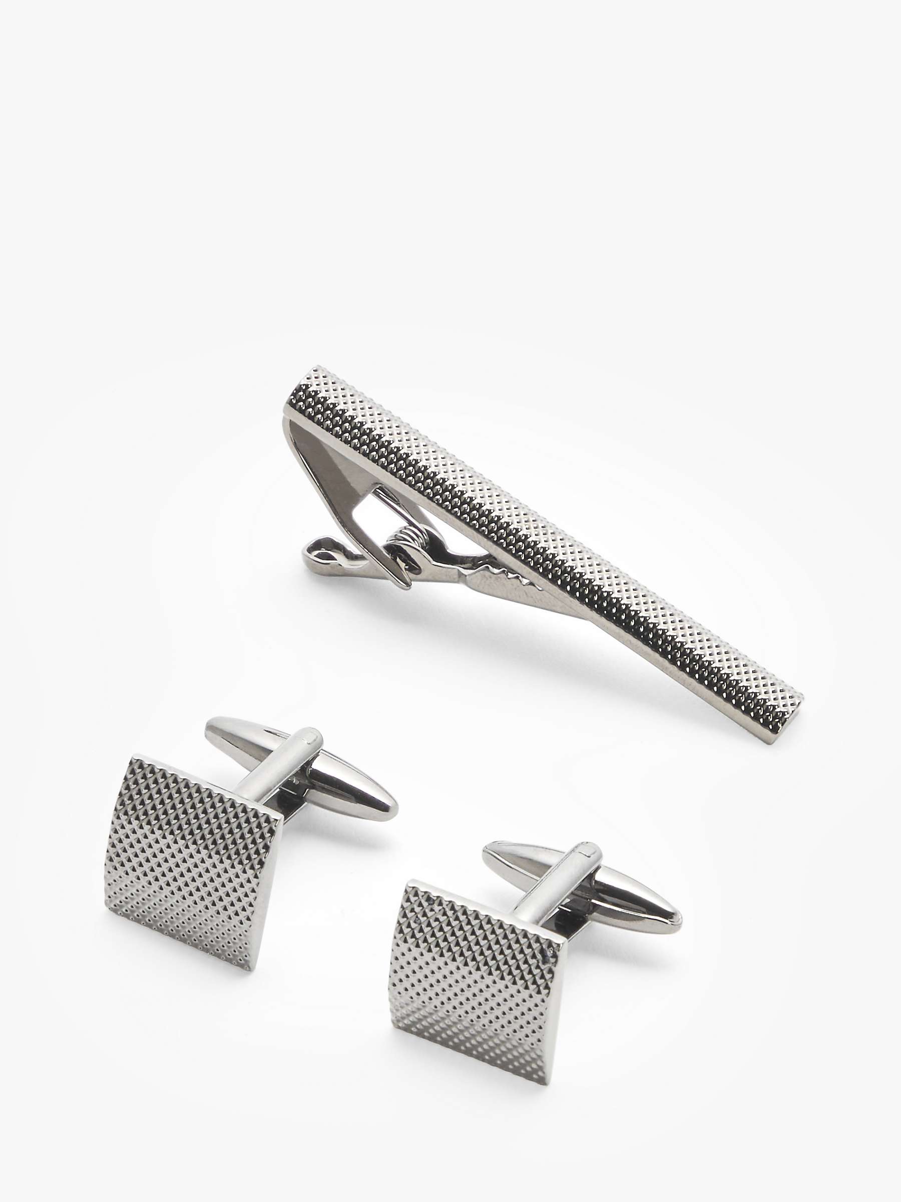 Buy John Lewis Textured Square Cufflinks & Tie Bar Gift Set, Gunmetal Online at johnlewis.com