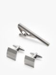 John Lewis Textured Square Cufflinks & Tie Bar Gift Set, Gunmetal