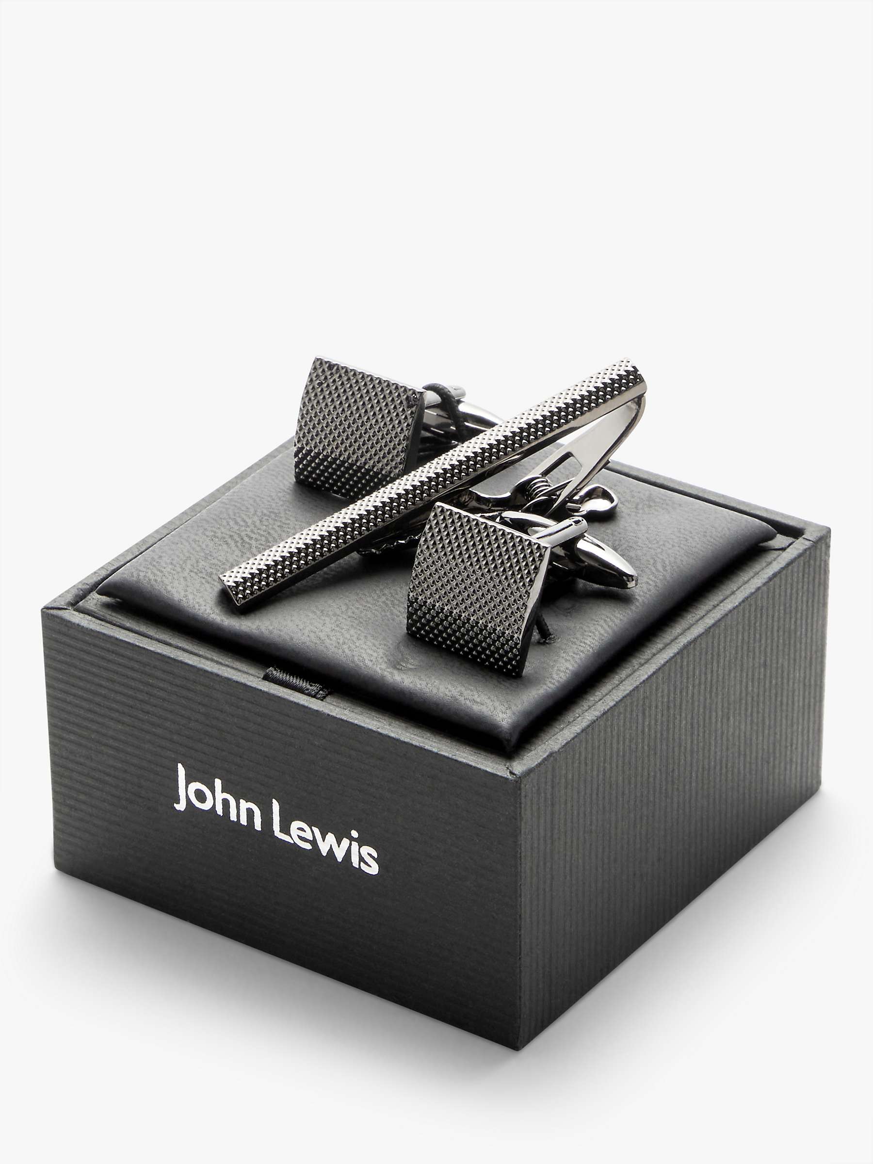 Buy John Lewis Textured Square Cufflinks & Tie Bar Gift Set, Gunmetal Online at johnlewis.com