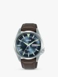 Lorus RL427BX9 Men's Automatic Day Date Leather Strap Watch, Dark Brown