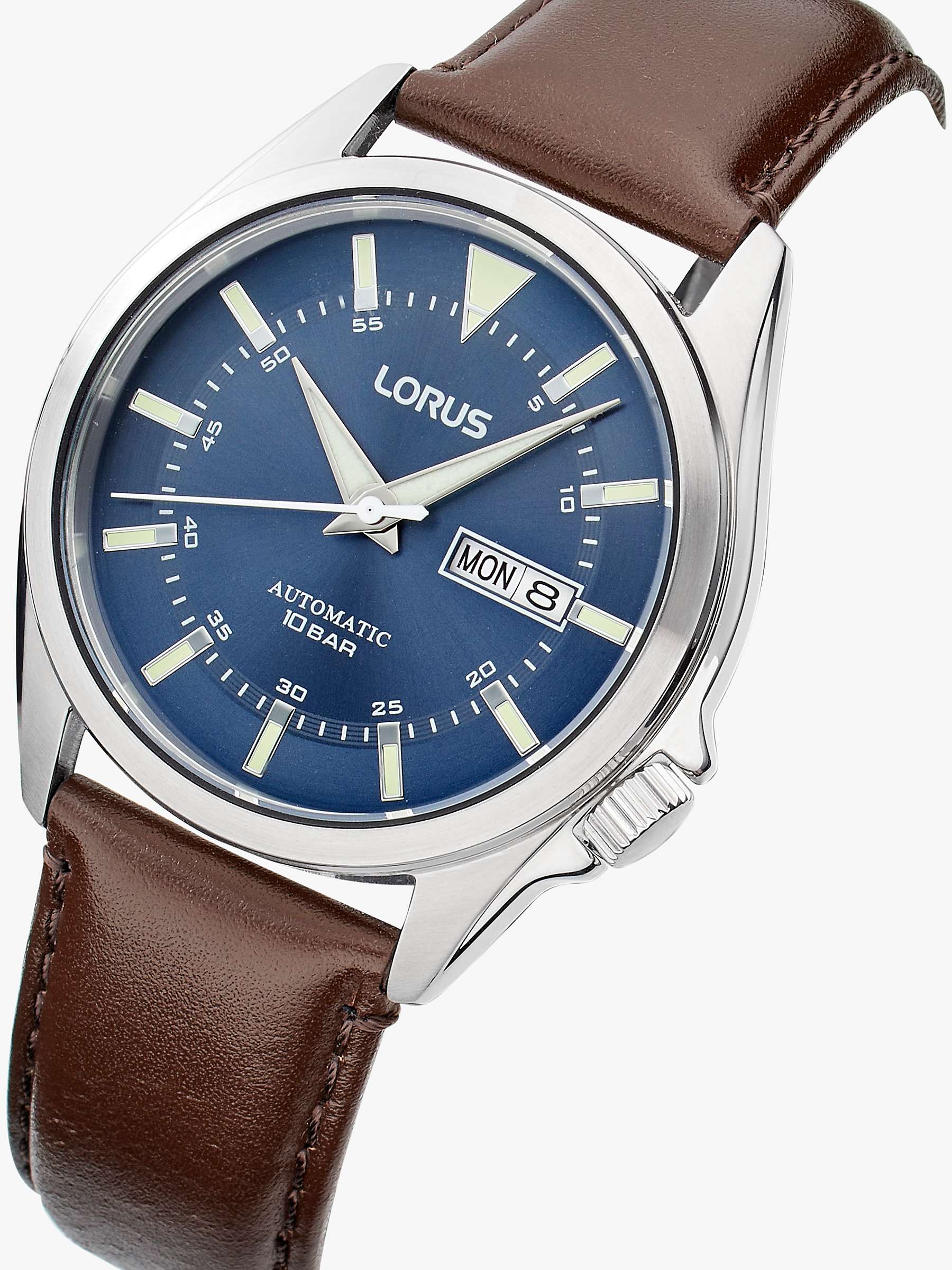 Buy Lorus RL427BX9 Men's Automatic Day Date Leather Strap Watch, Dark Brown Online at johnlewis.com