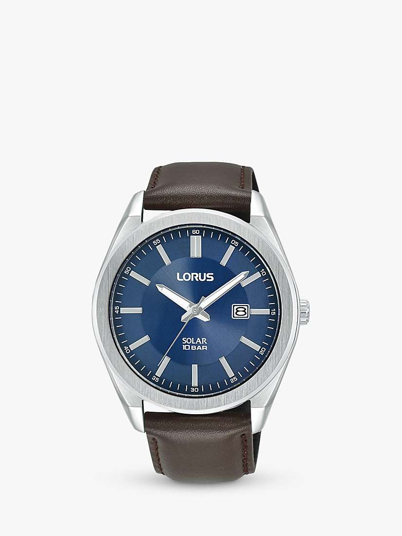 Buy Lorus RX357AX9 Men's Solar Date Leather Strap Watch, Brown/Blue Online at johnlewis.com