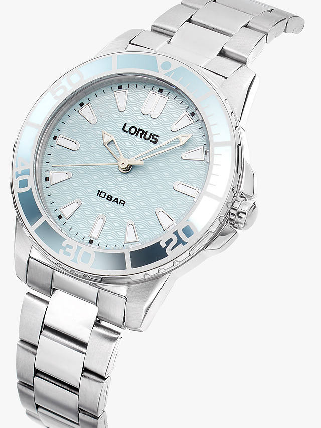 Lorus Women's Sports Patterned Dial Bracelet Strap Watch, Silver/Blue