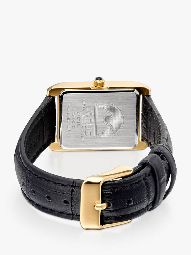 Lorus Women's Rectangular Dial Leather Strap Watch, Black RG290VX9