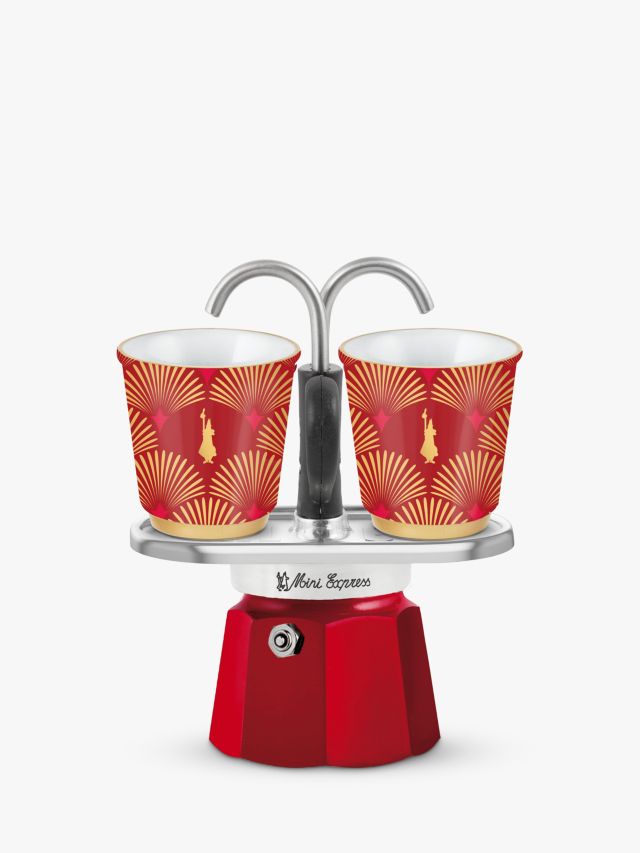 Bialetti Deco Glamour Mini Stovetop Hob Express Coffee Maker & 2 Porcelain  Cups, Red Bordeaux