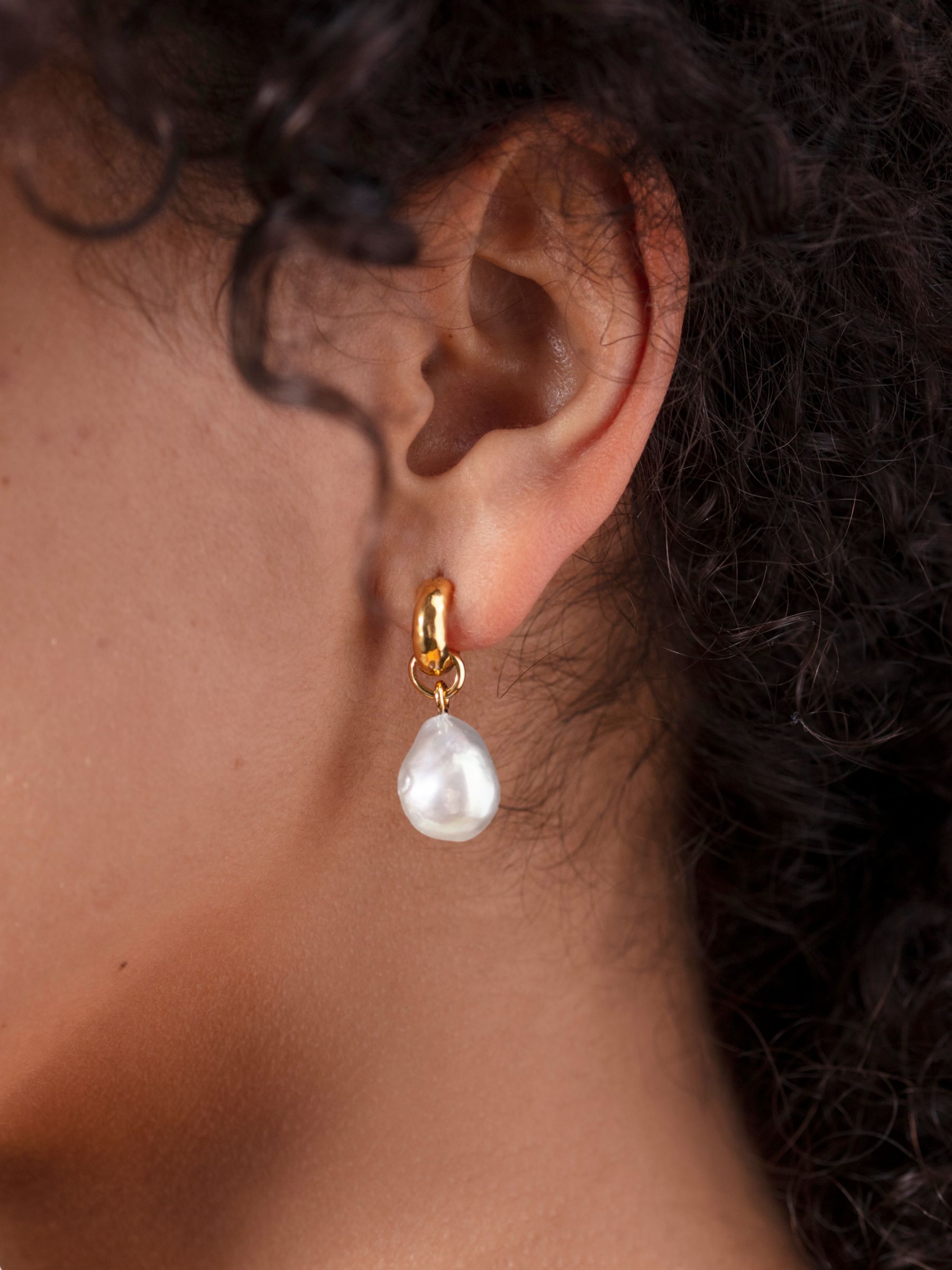 Buy Monica Vinader Siren Pearl Huggie Hoop Earrings, Gold Online at johnlewis.com