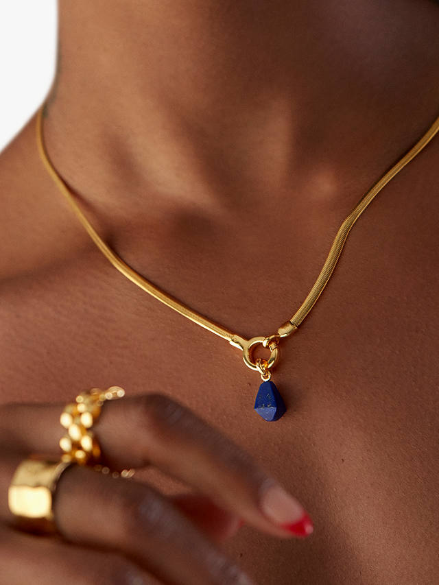 Monica Vinader Lapis Snake Chain Pendant Necklace, Gold/Blue