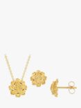 London Road 9ct Yellow Gold Posy Flower Pendant Necklace & Stud Earring Jewellery Set