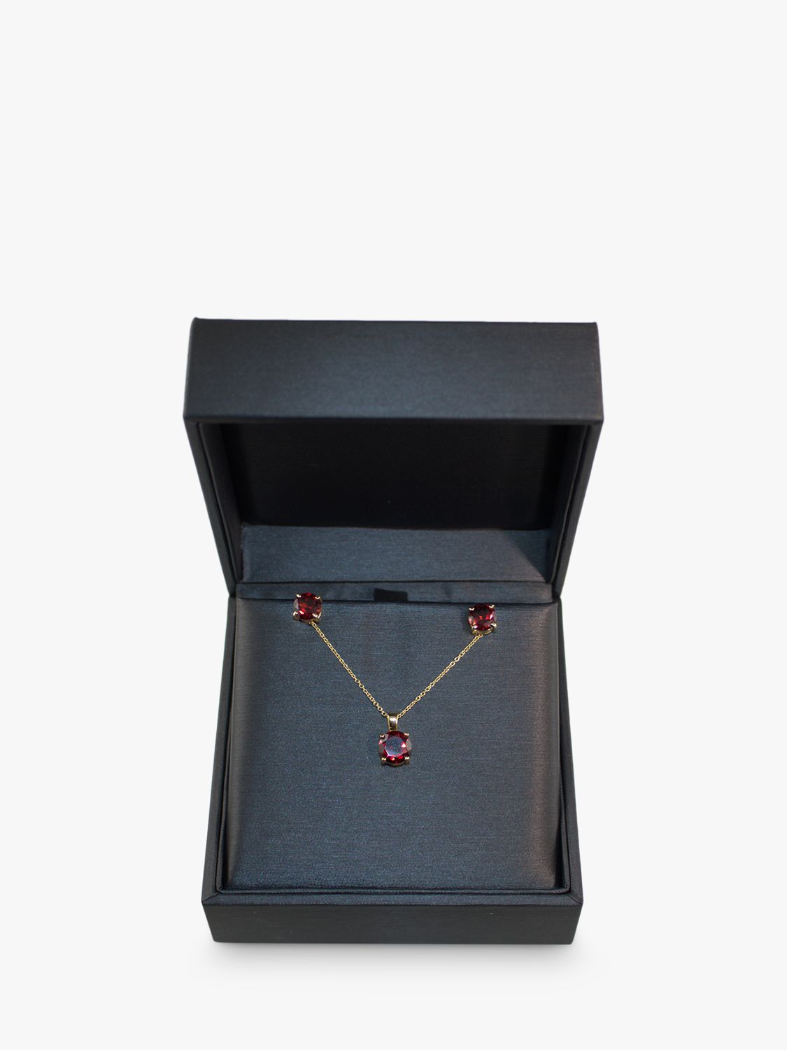 Buy E.W Adams 9ct Yellow Gold Solitaire Garnet Pendant Necklace & Stud Earring Set, Gold/Red Online at johnlewis.com
