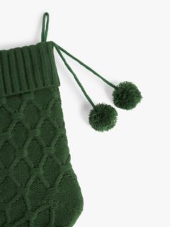 John Lewis Christmas Cottage Cable Knitted Christmas Stocking, Green