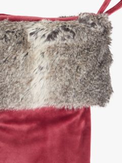 John Lewis Velvet Faux Fur Trim Christmas Stocking, Red