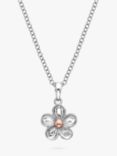 Hot Diamonds Forget Me Not Floral Diamond Pendant Necklace, Silver/Rose Gold