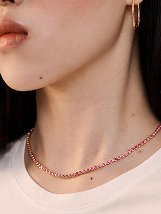 Monica Vinader Tennis Necklace, Gold/Pink Quartz