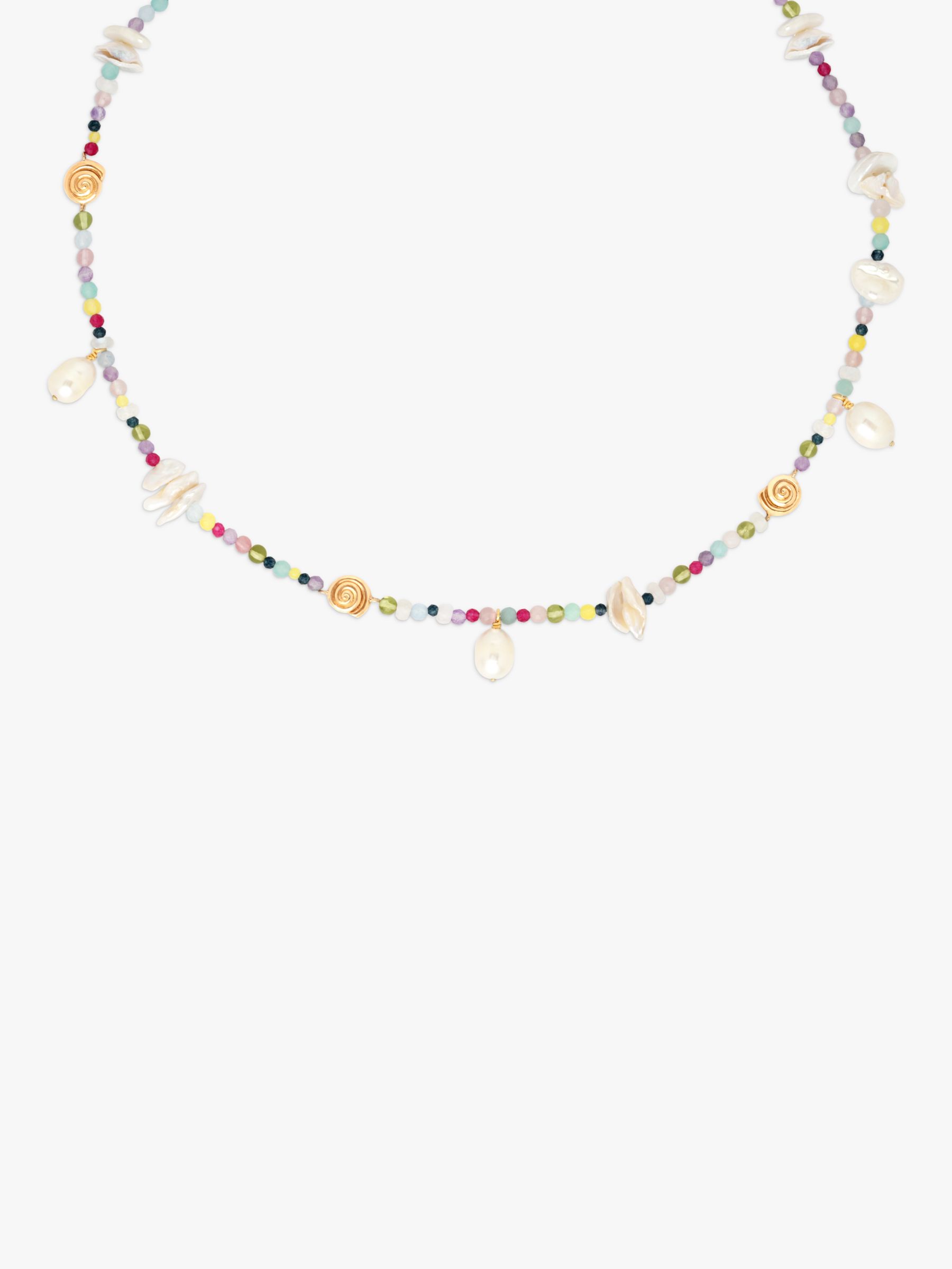 Astrid & Miyu Pearl & Semi Precious Stone Beaded Necklace, Multi at ...