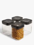 John Lewis ANYDAY Flip Lock Airtight Square Storage Container, Set of 4, 1.1L, Clear/Black
