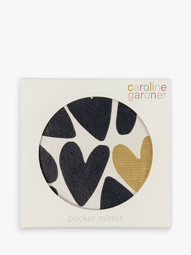 Caroline Gardner Hearts Square Pocket Mirror, Charcoal/Gold 2
