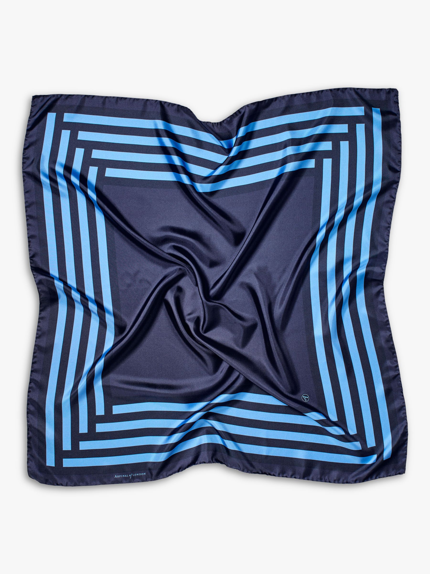 Aspinal of London Signature Shield Silk Square Scarf, Navy at John Lewis &  Partners