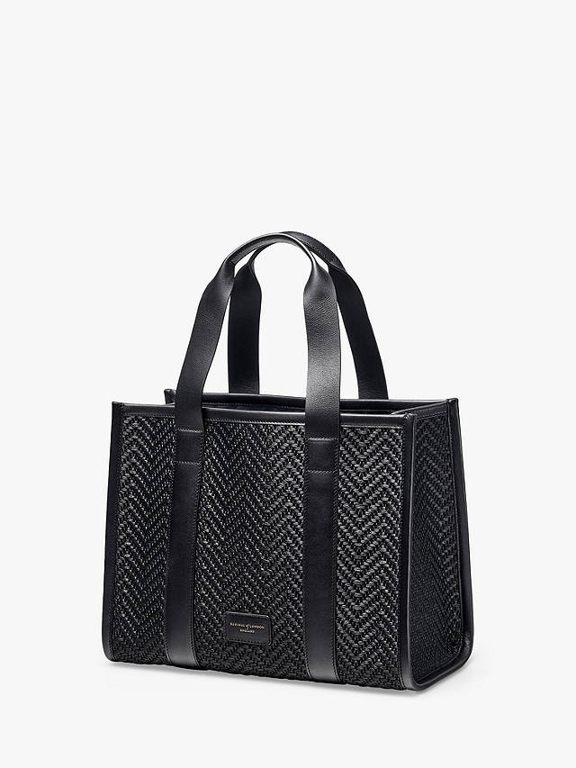 Aspinal of London Small Henley Raffia and Leather Tote Bag, Black