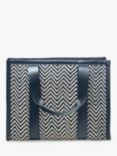 Aspinal of London Small Henley Raffia and Leather Tote Bag, Navy