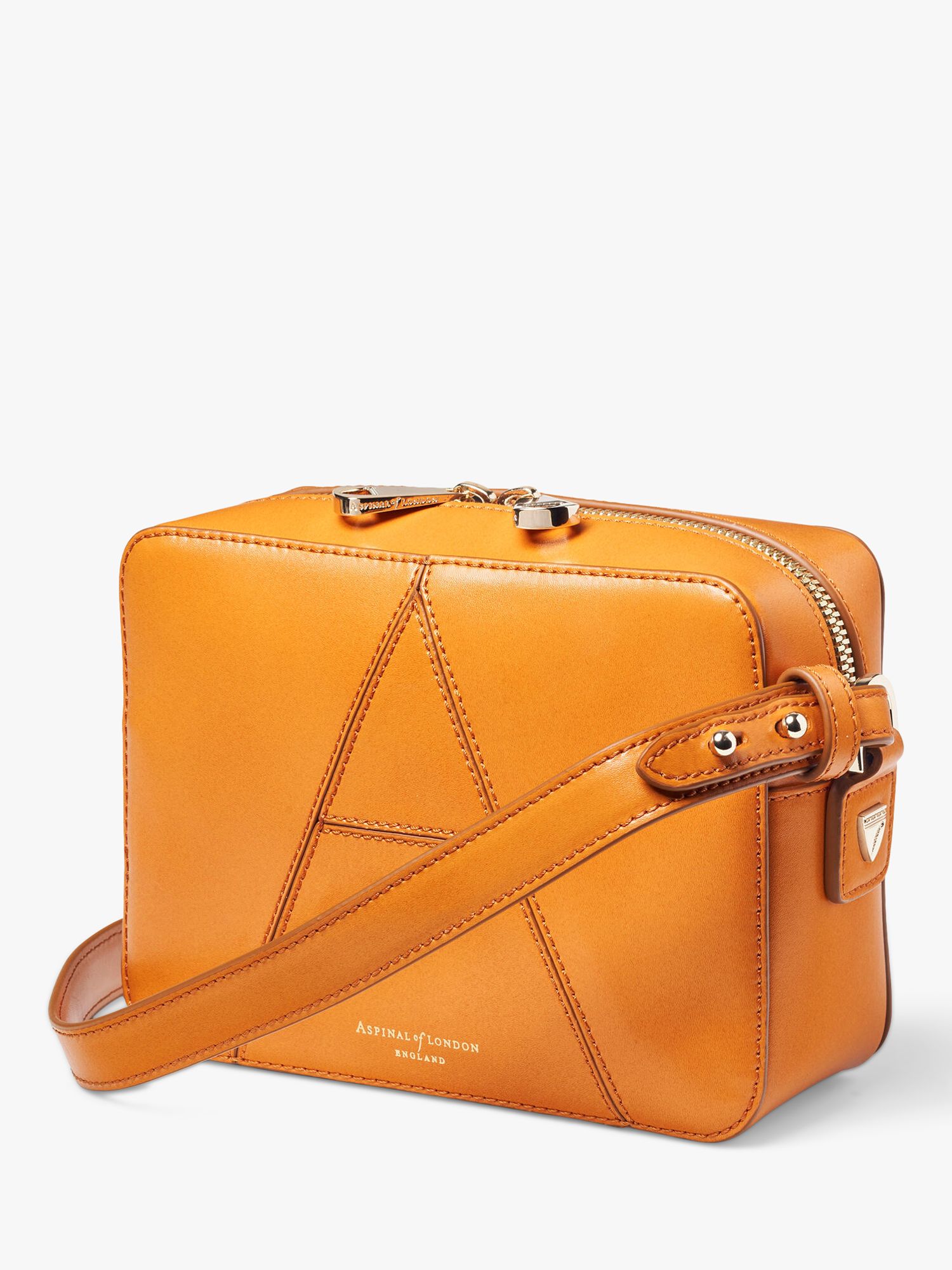 John Lewis Double Zip Cross Body Leather Camera Bag, Orange at John Lewis &  Partners