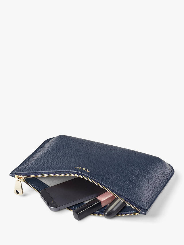 Aspinal of London Large Ella Pebble Grain Leather Pouch, Navy