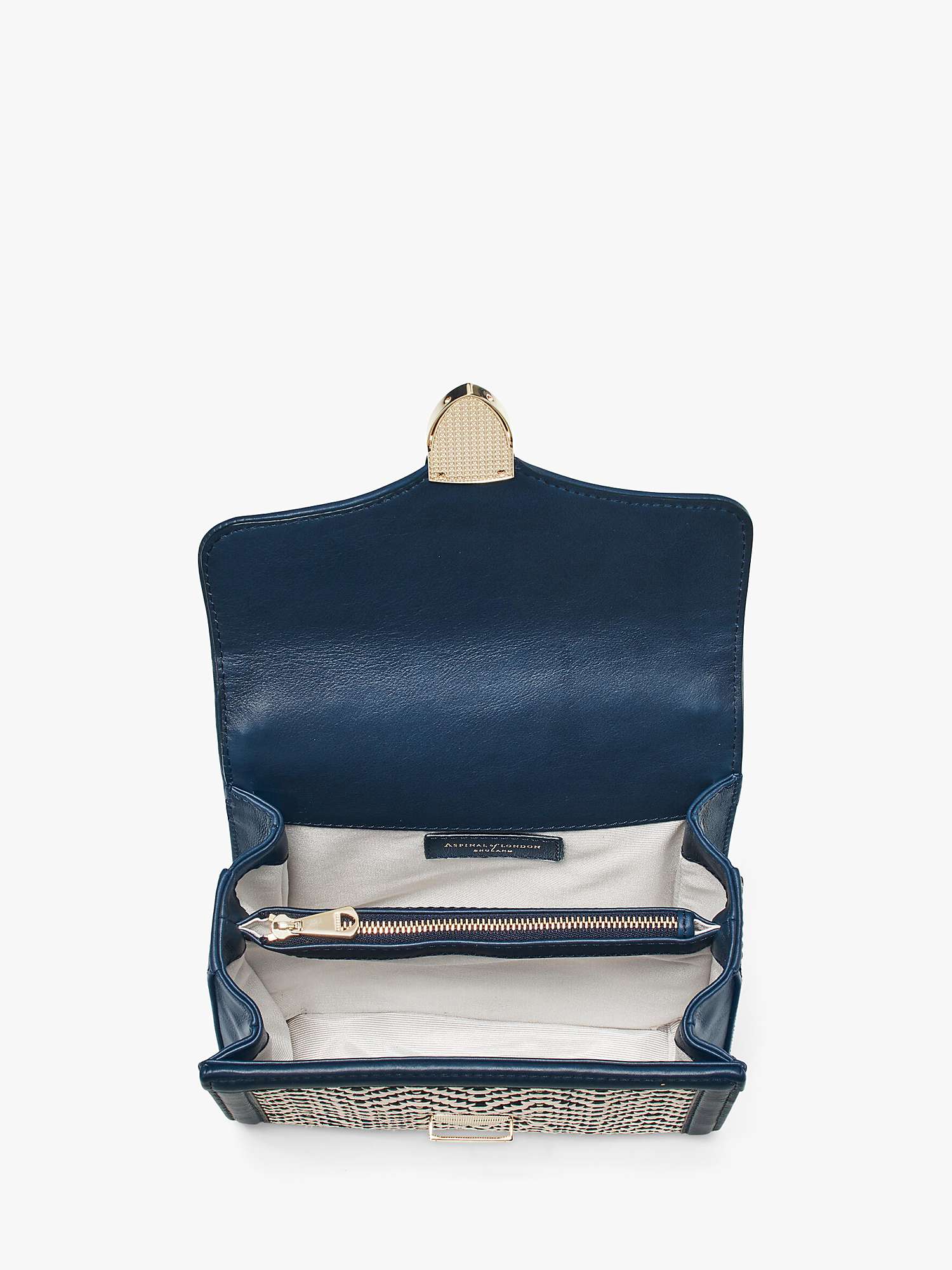 Buy Aspinal of London Mayfair Midi Raffia and Leather Handbag, Navy/Ivory Online at johnlewis.com