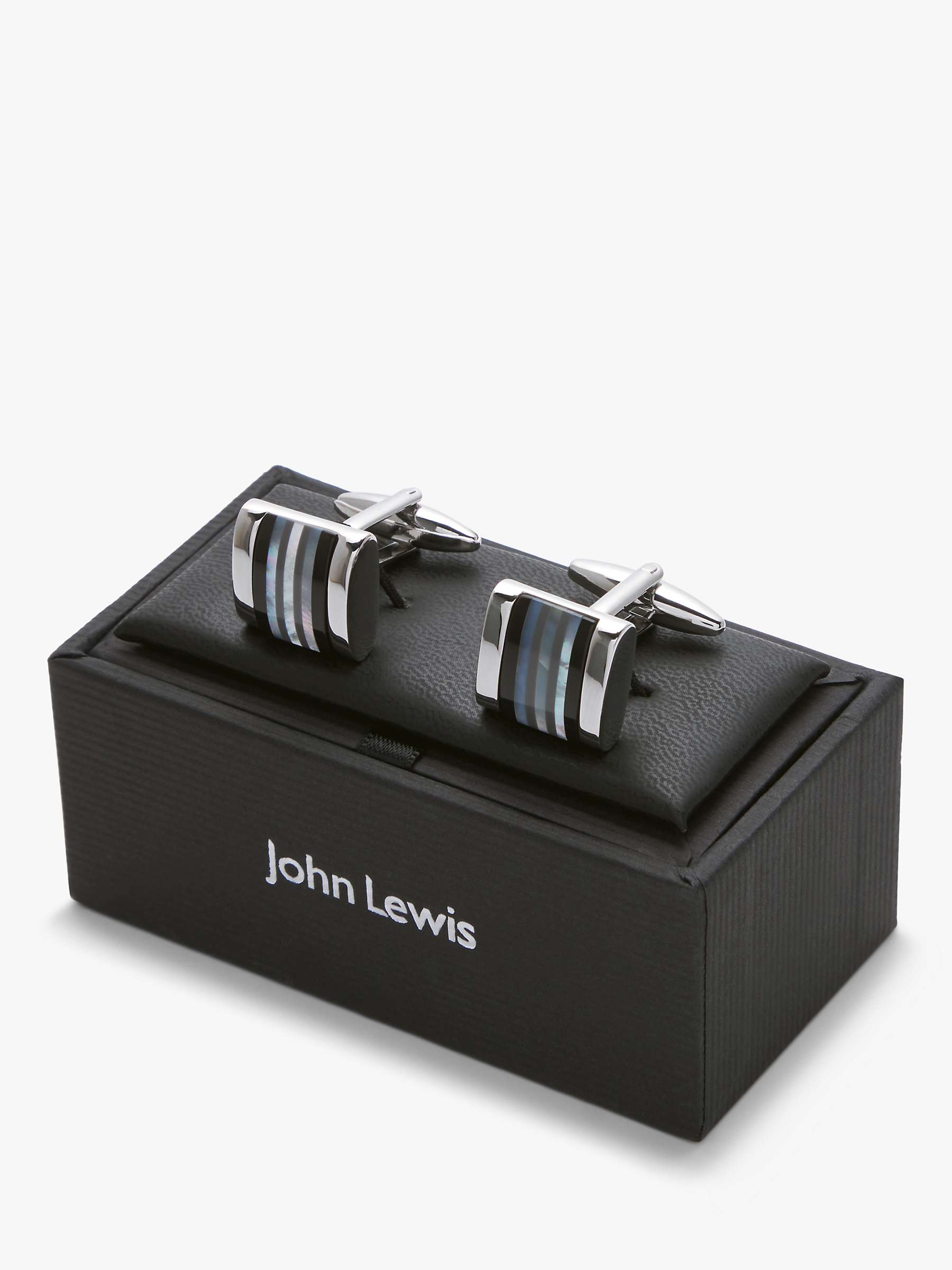 Buy John Lewis Striped Mother of Pearl & Onyx Cufflinks, Silver Online at johnlewis.com