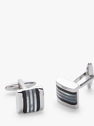 John Lewis Striped Mother of Pearl & Onyx Cufflinks, Silver