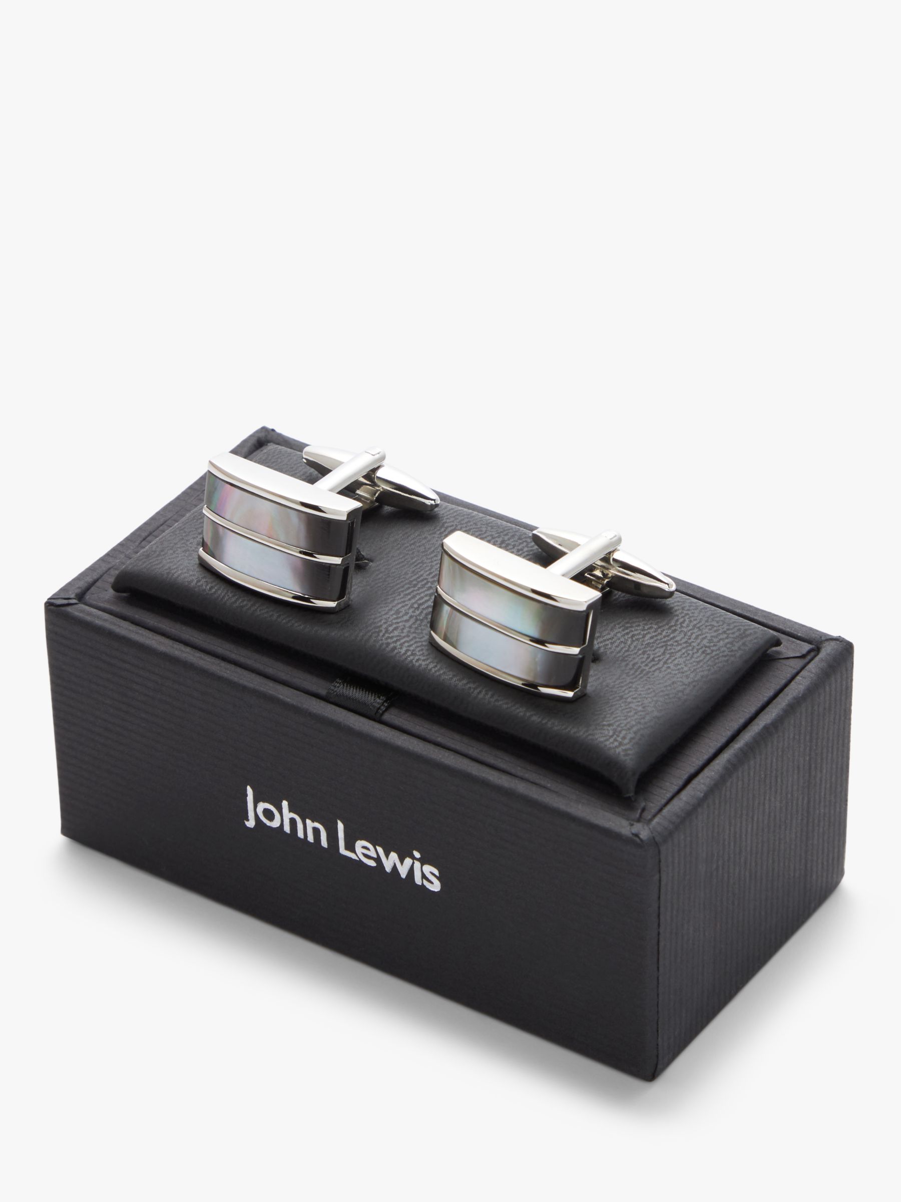 John Lewis Double Mother of Pearl Cufflinks, Silver